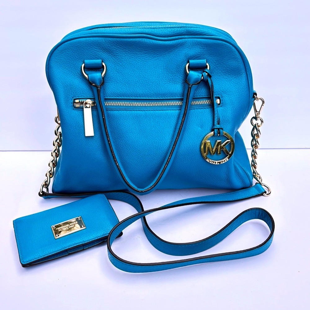 Michael Kors Pebble Leather Satchel Crossbody Bag and Wallet Set Gold Tone‎